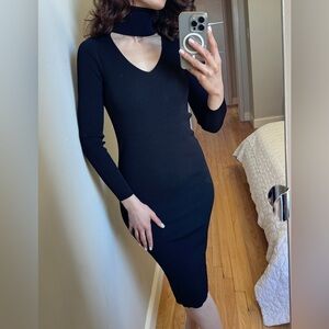 Zara Turtle Neck with V cutout Black Dress in XS
